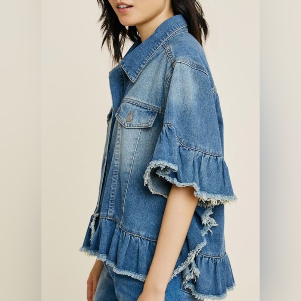 Blue Denim Ruffle Jacket